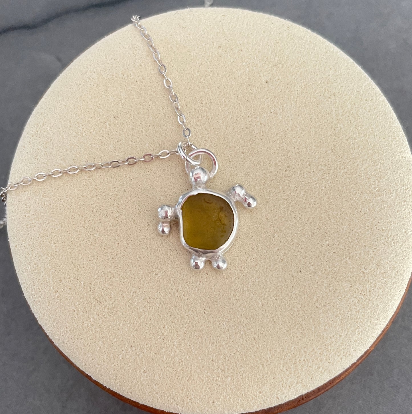 Yellow Sea Glass Turtle Pendant Necklace