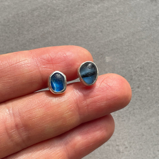Blue Sea Glass Studs