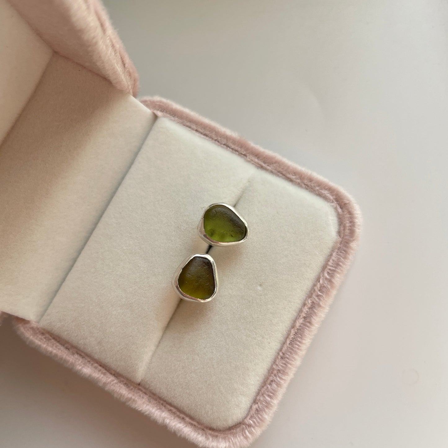 Olive Green Sea Glass Studs