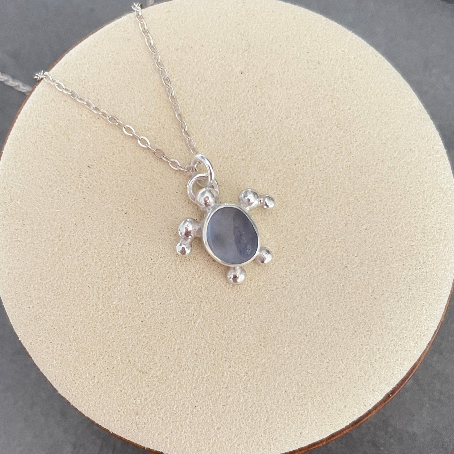 Purple Sea Glass Turtle Pendant Necklace