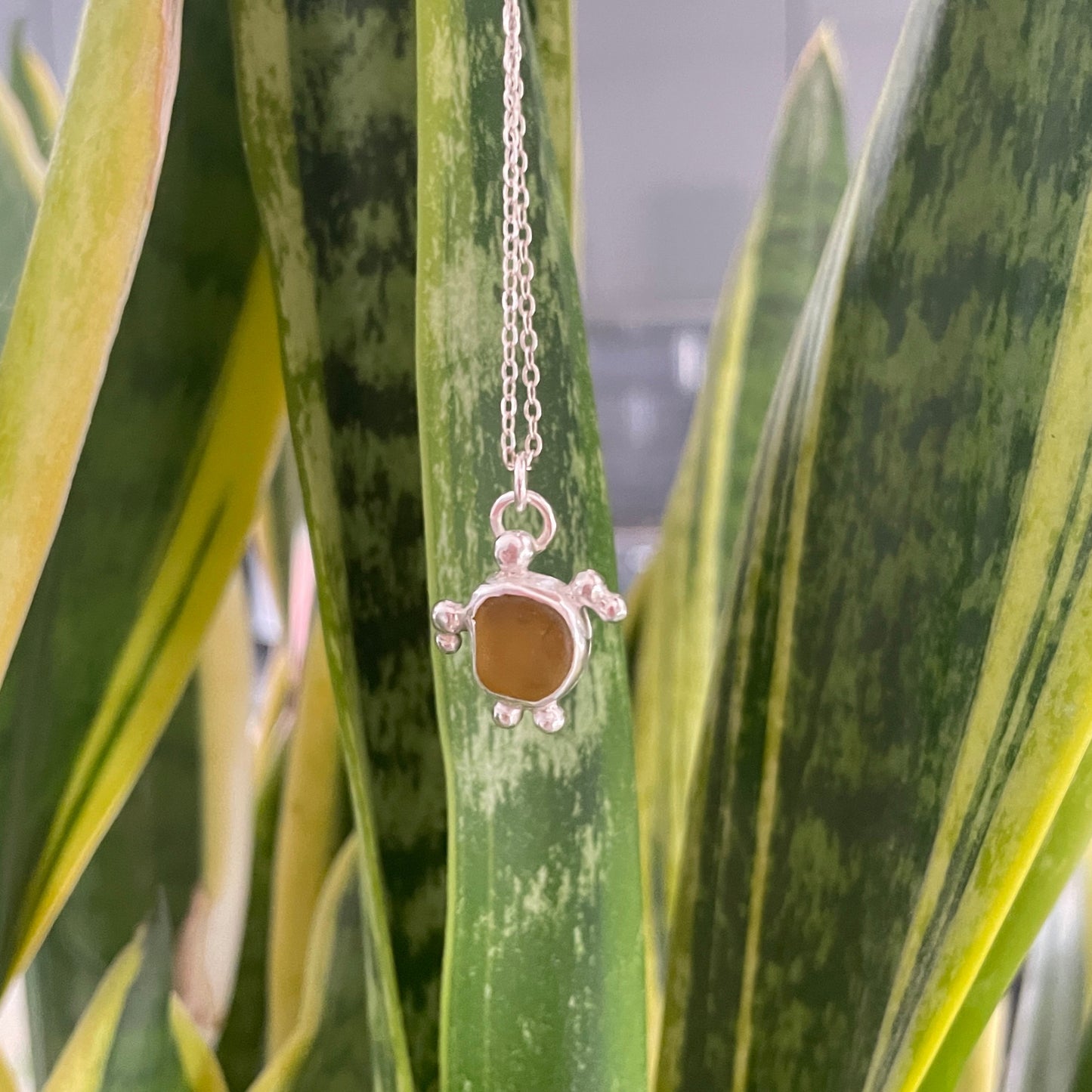 Yellow Sea Glass Turtle Pendant Necklace