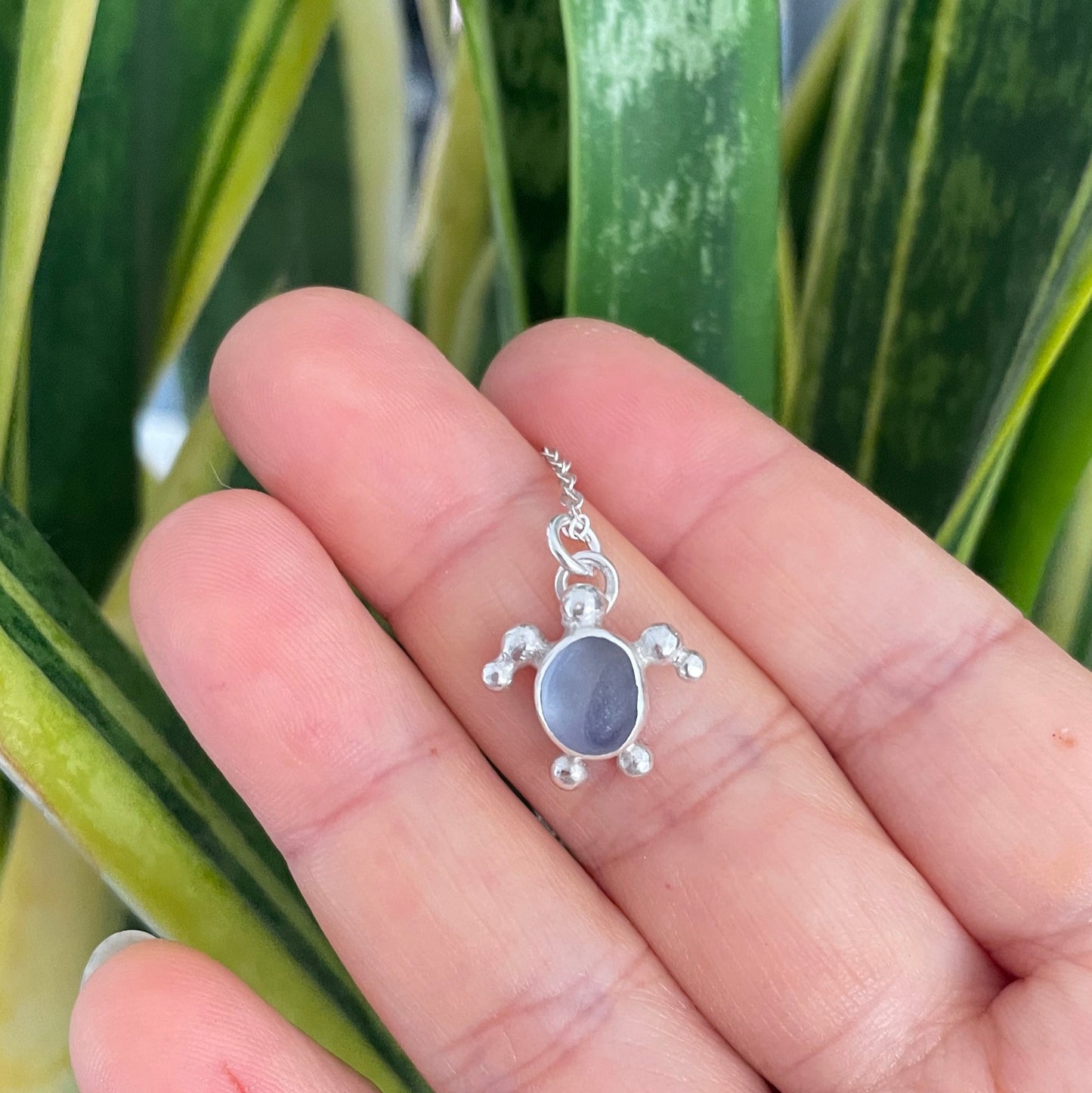 Purple Sea Glass Turtle Pendant Necklace