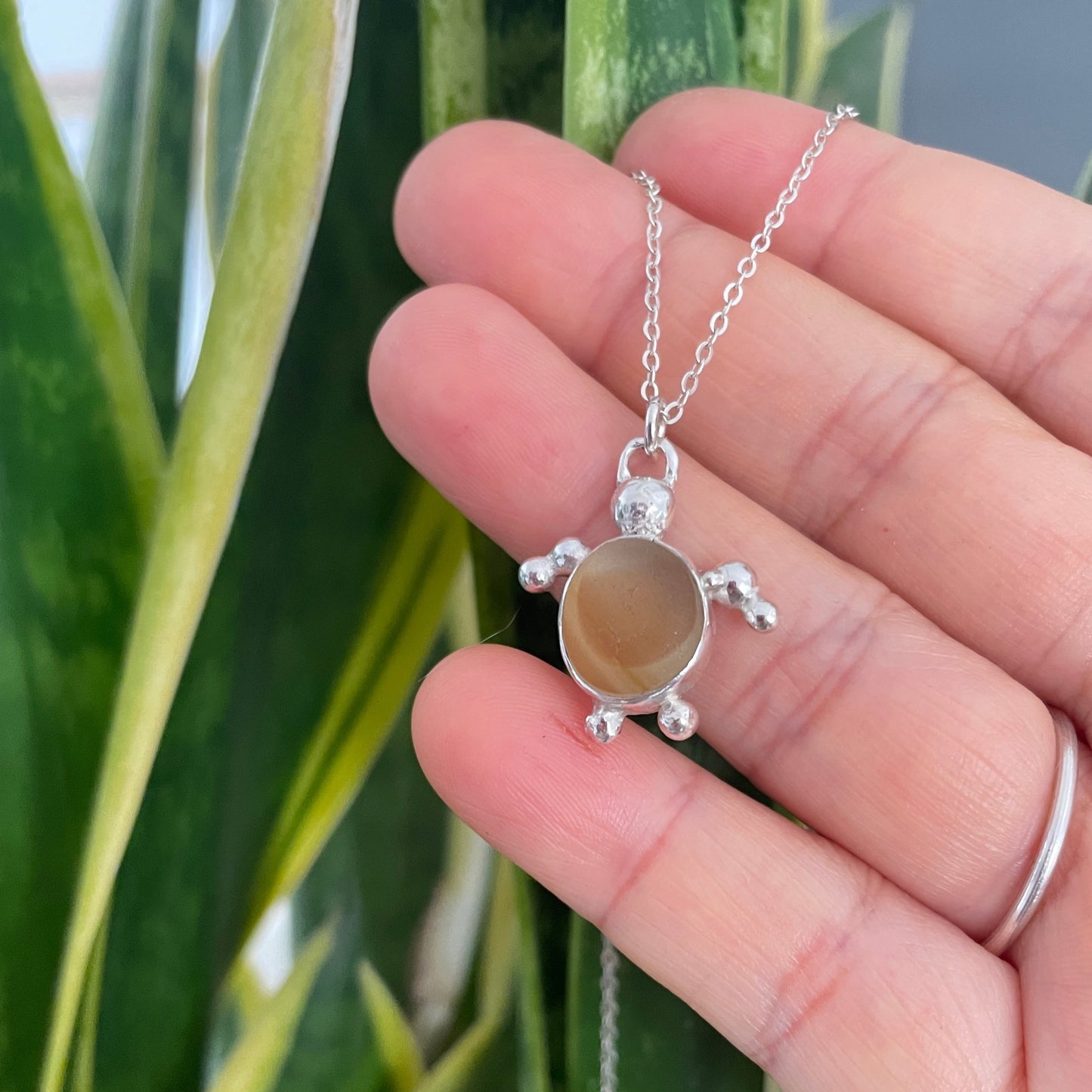 Multicolour Sea Glass Turtle Pendant Necklace