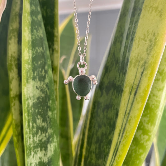 Green Sea Glass Turtle Pendant Necklace