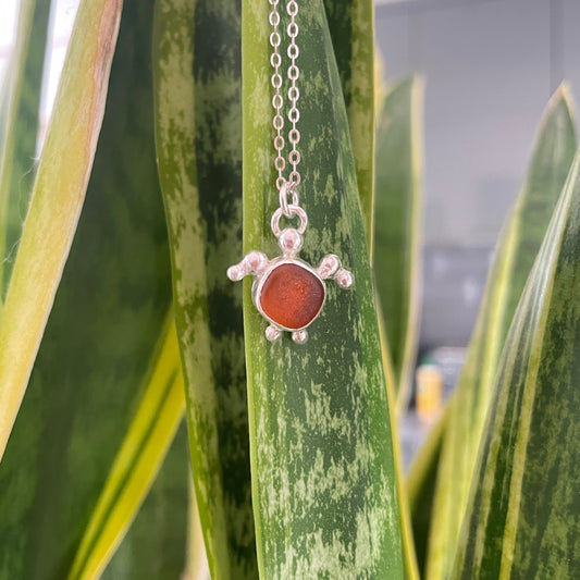 Brown Sea Glass Turtle Pendant Necklace