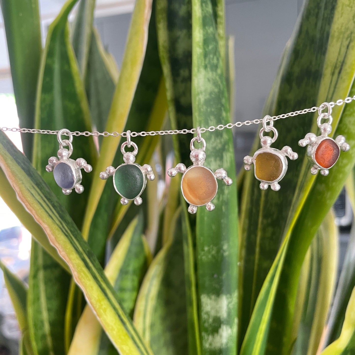 Multicolour Sea Glass Turtle Pendant Necklace