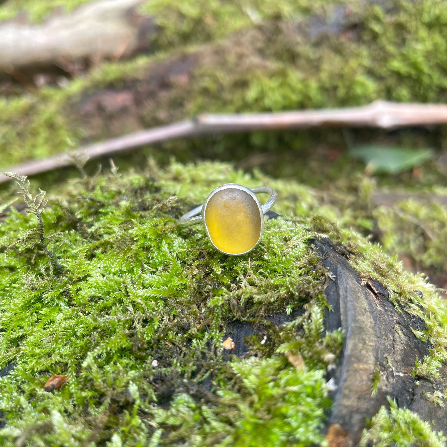 Sea Glass Ring - Yellow colour