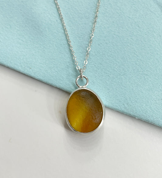 Rare yellow Sea Glass Pendant Necklace