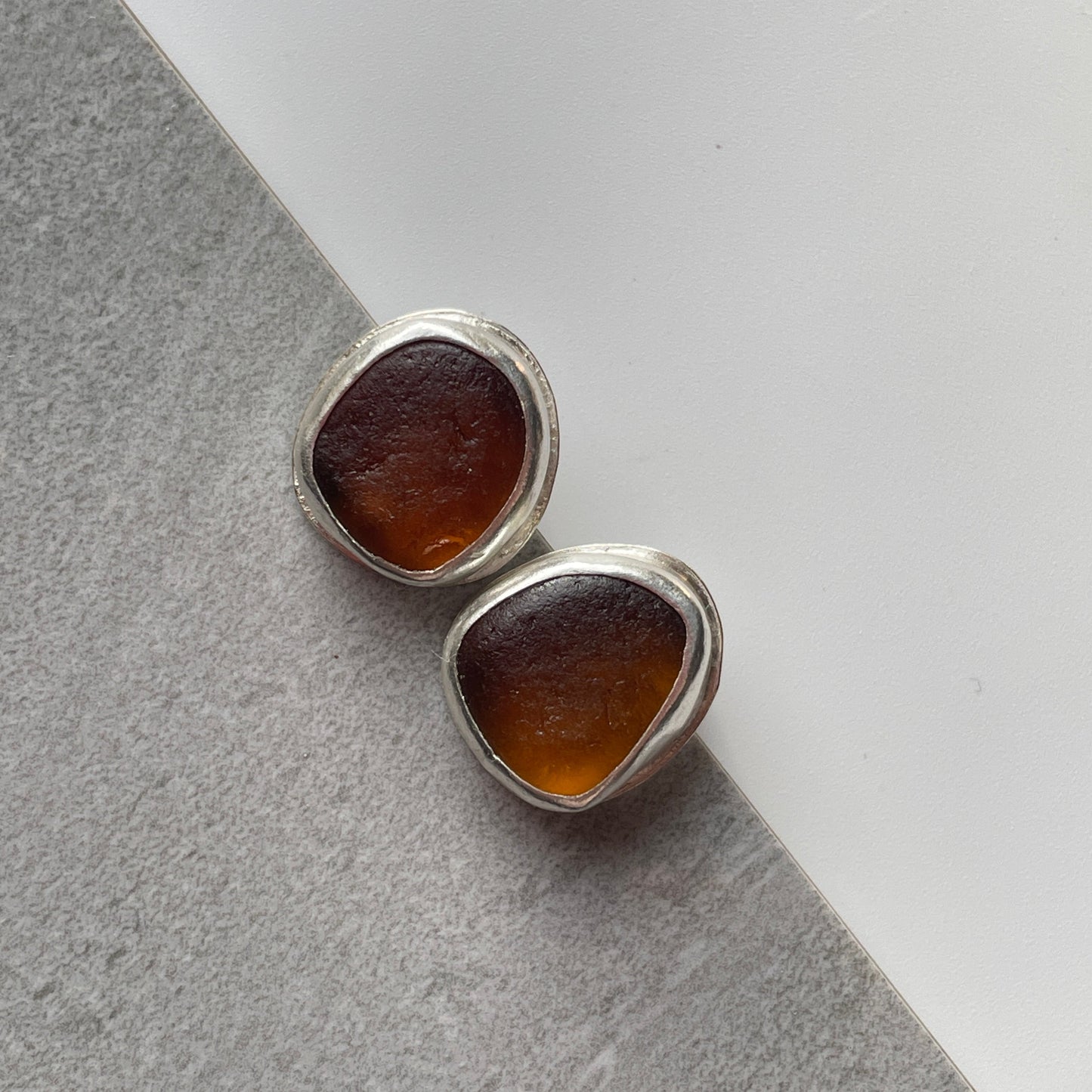 Brown Sea Glass Studs