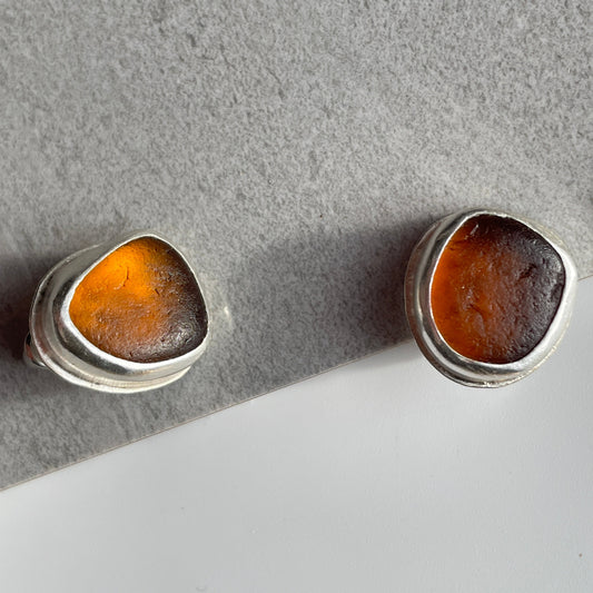 Brown Sea Glass Studs