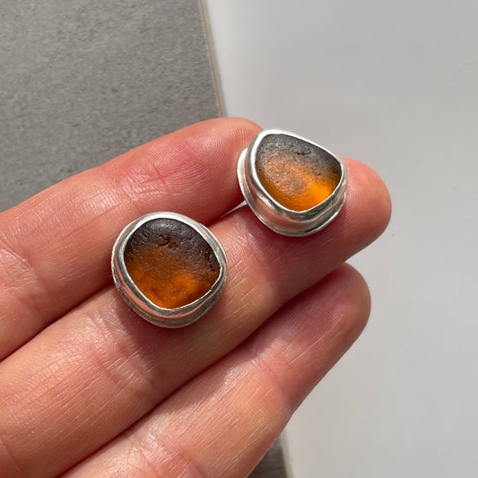 Brown Sea Glass Studs