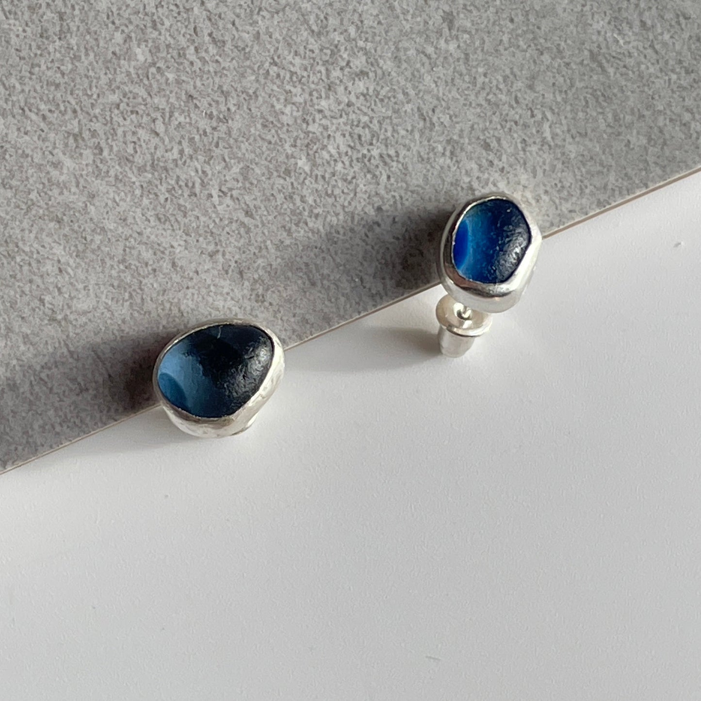 Blue Sea Glass Studs