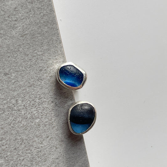 Blue Sea Glass Studs