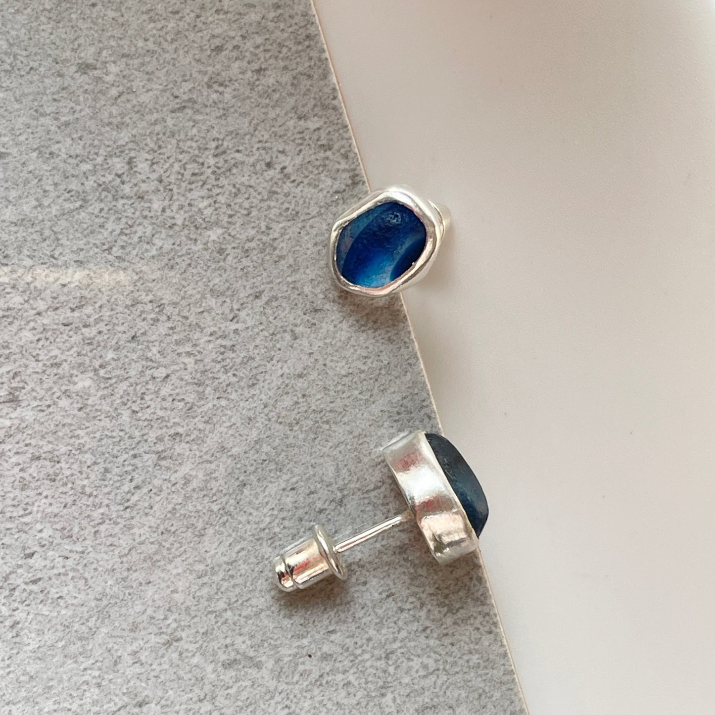 Blue Sea Glass Studs