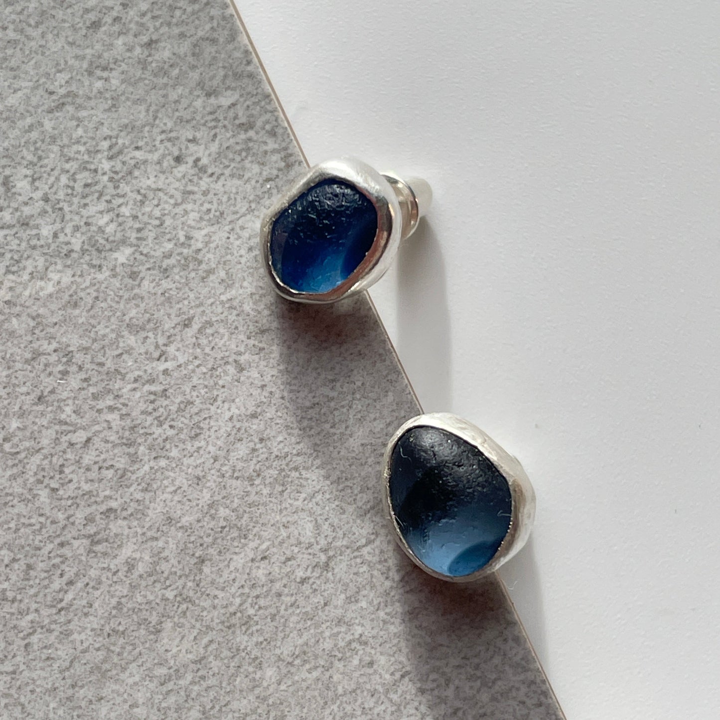 Blue Sea Glass Studs