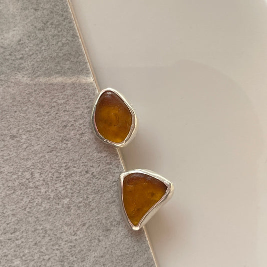 Yellow Sea Glass Studs