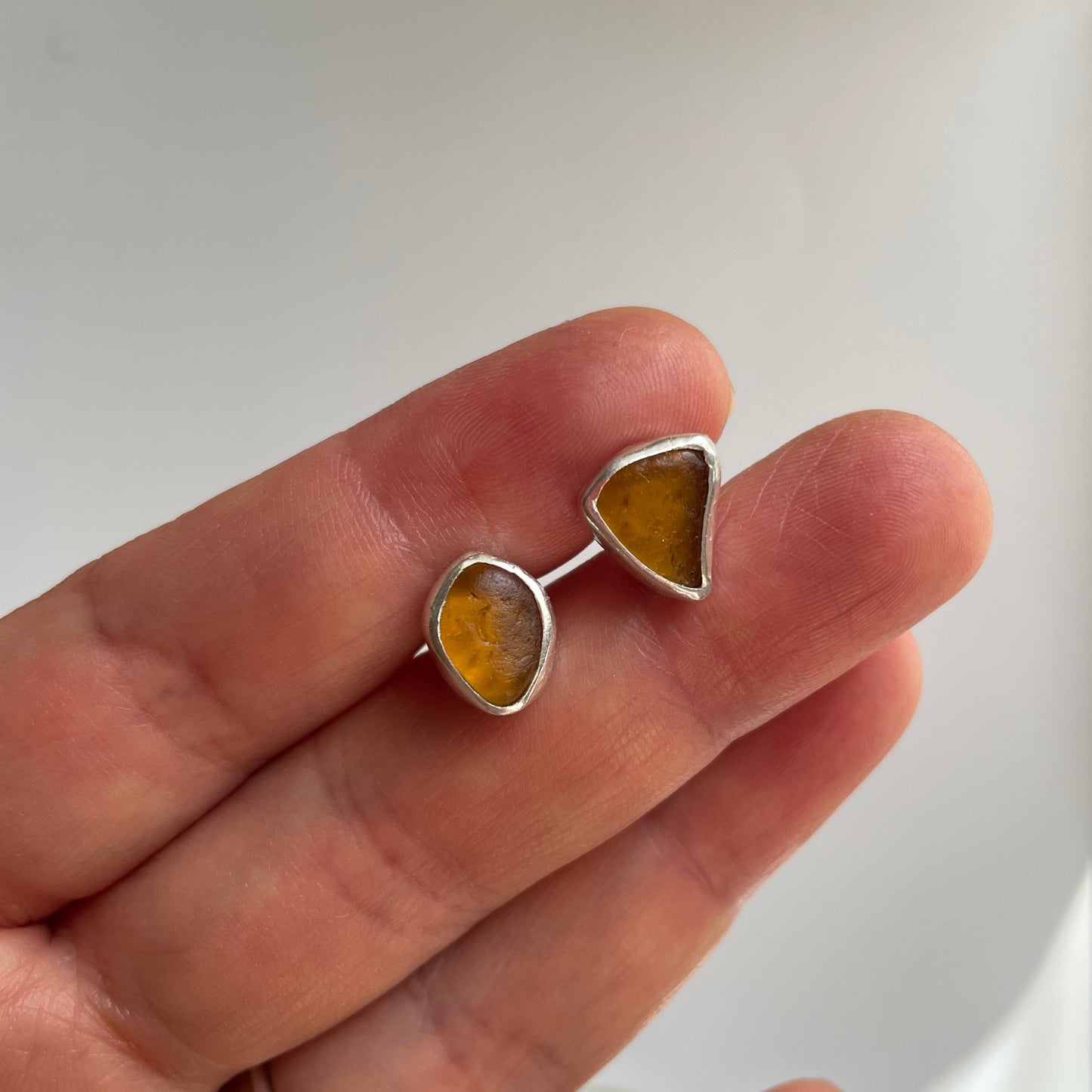 Yellow Sea Glass Studs