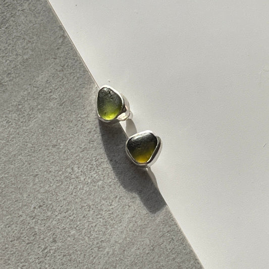 Olive Green Sea Glass Studs