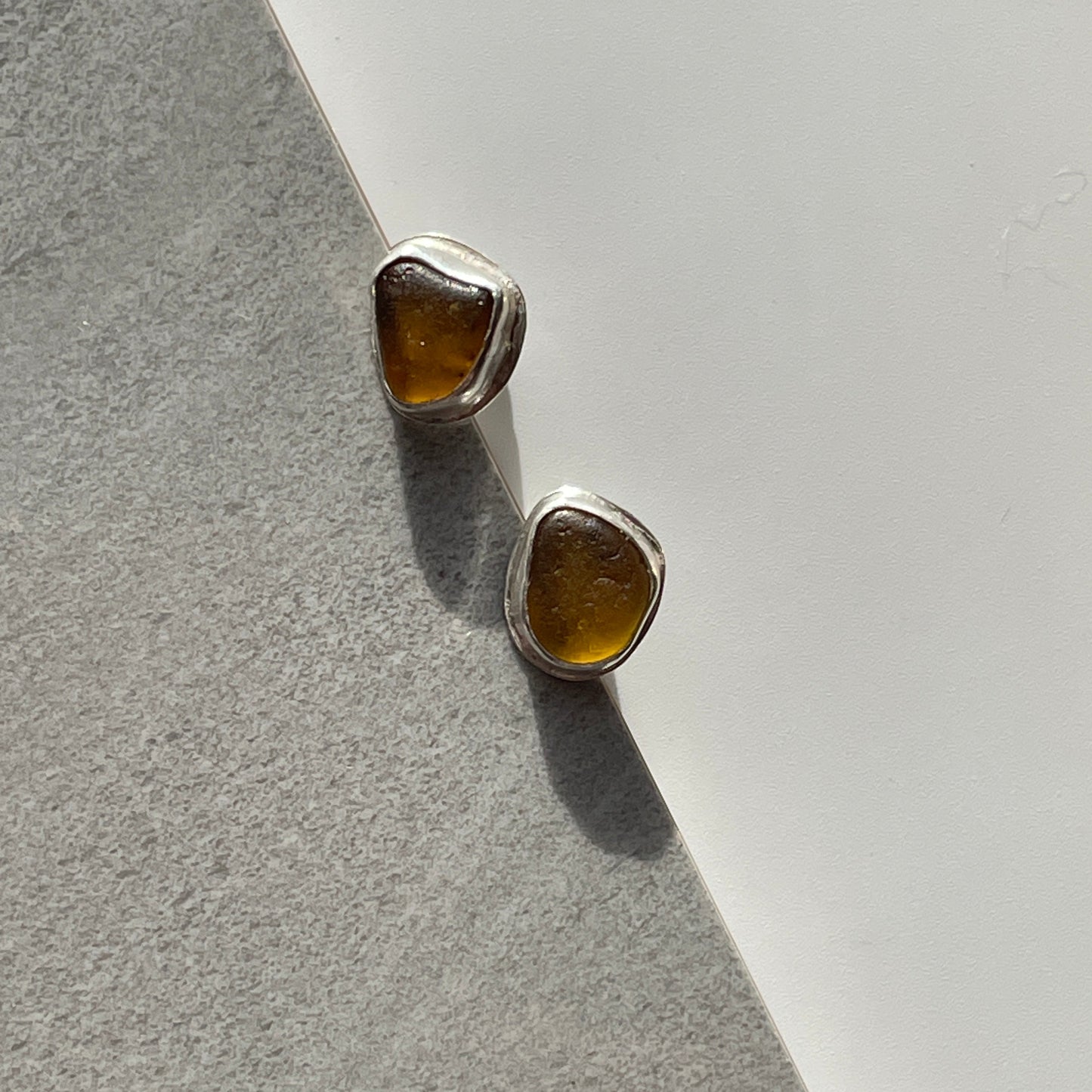 Yellow Sea Glass Studs