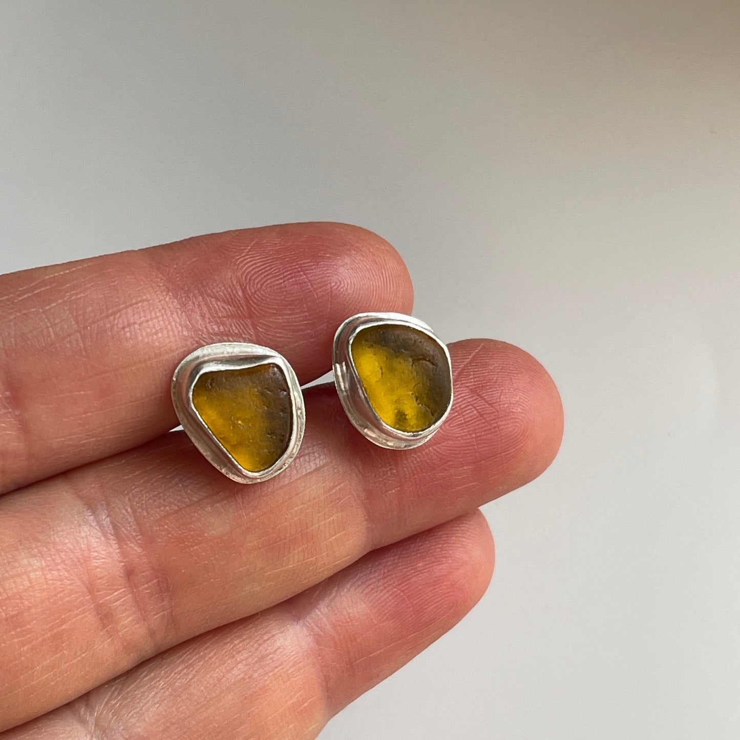 Yellow Sea Glass Studs
