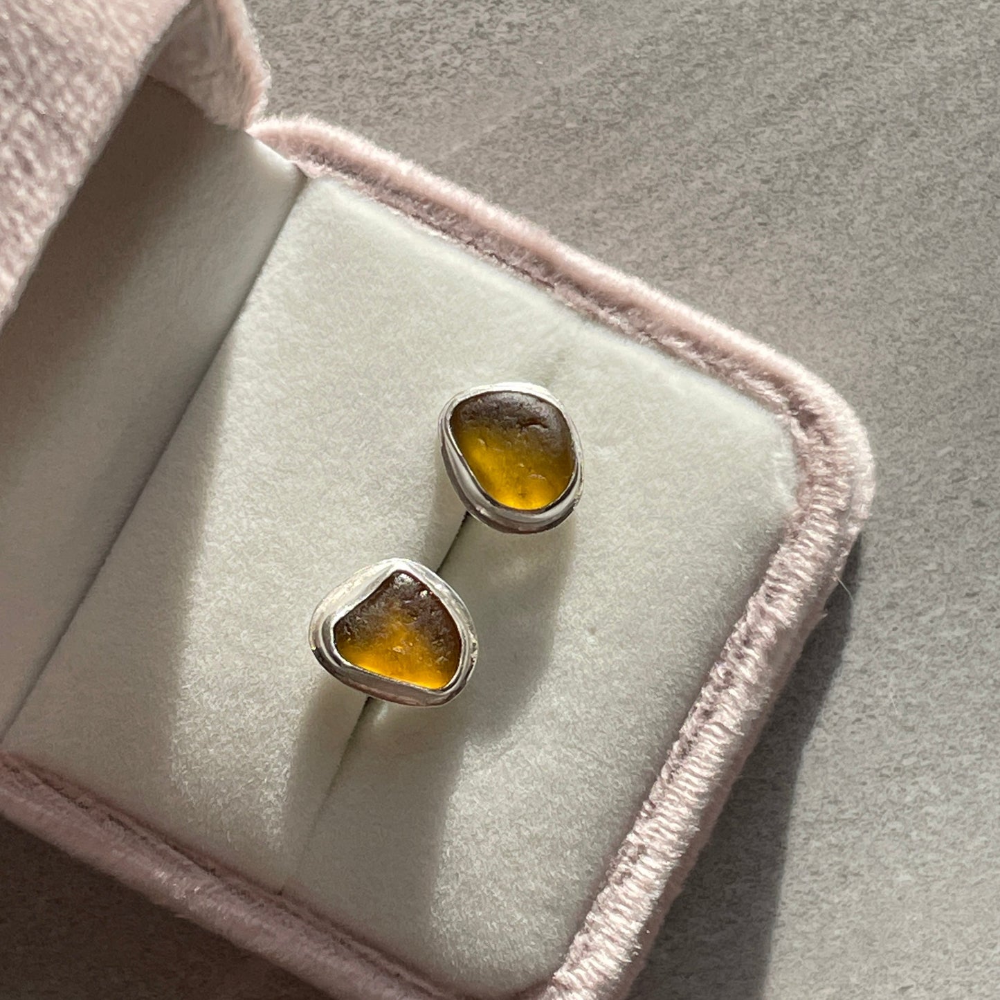 Yellow Sea Glass Studs