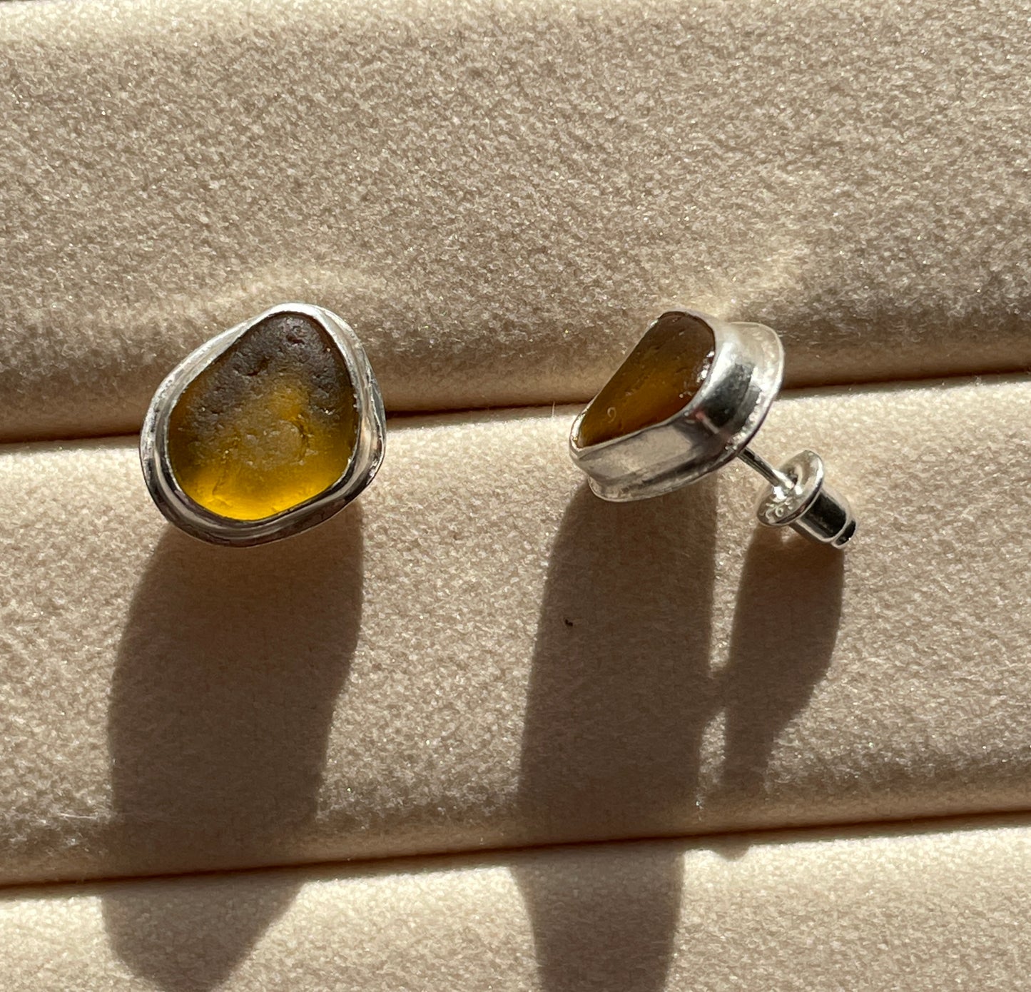 Yellow Sea Glass Studs
