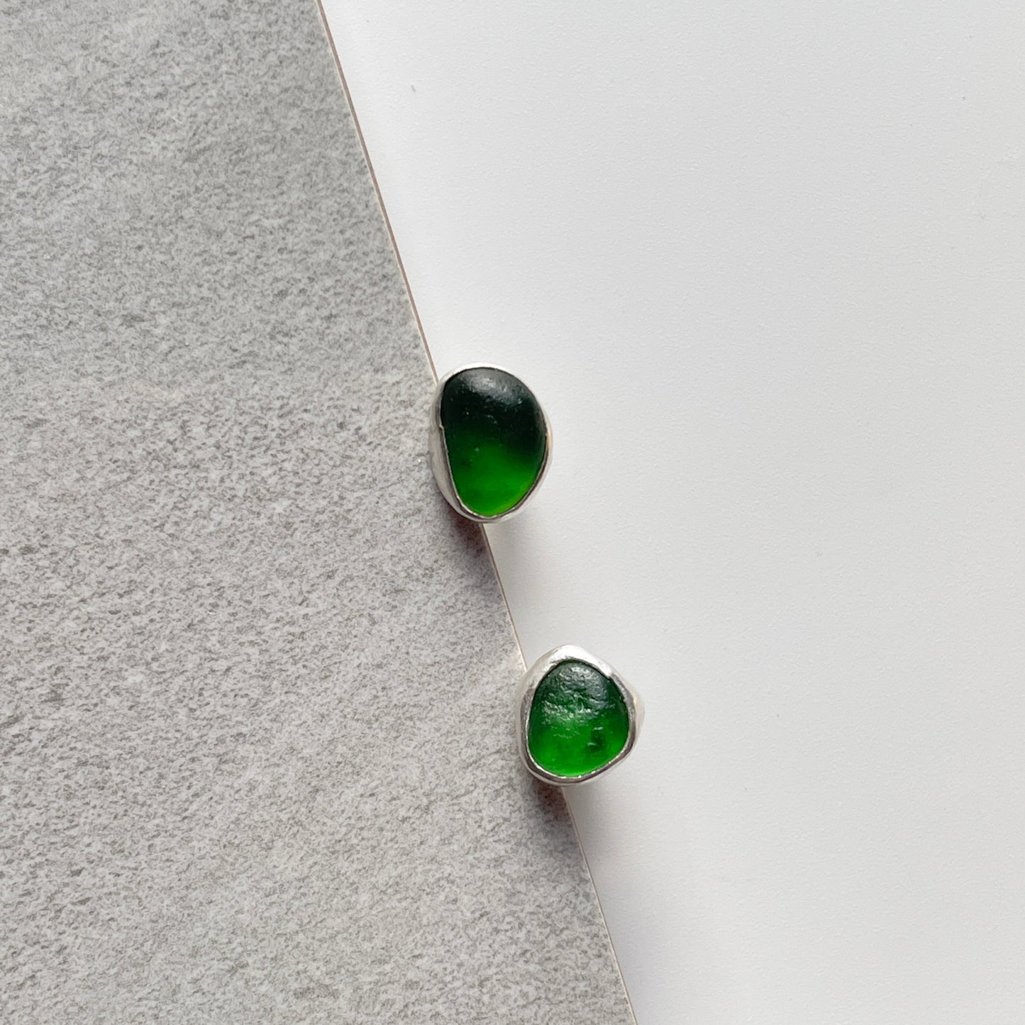 Green Sea Glass Studs