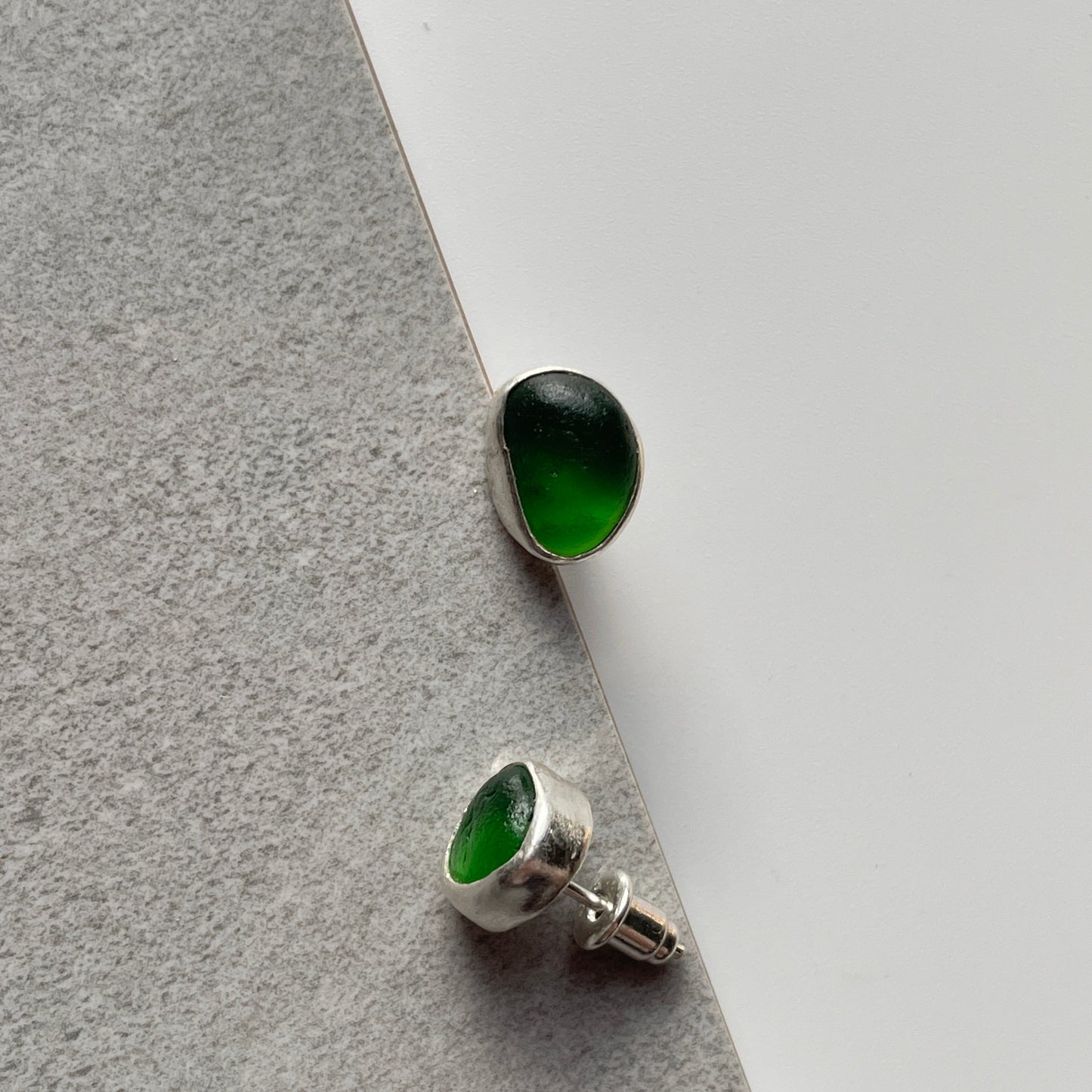 Green Sea Glass Studs