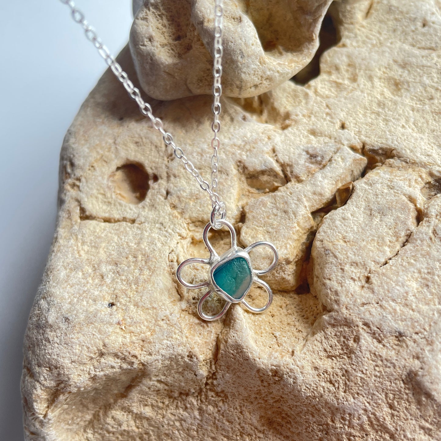 Flower Sea Glass Pendant Necklace