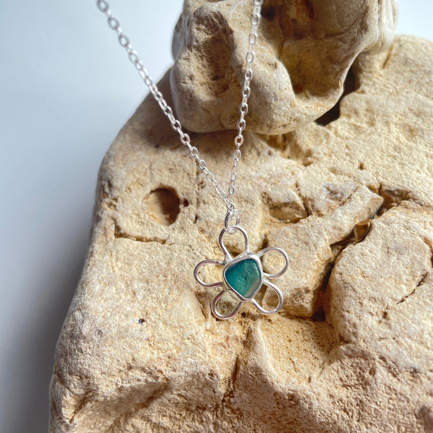 Flower Sea Glass Pendant Necklace
