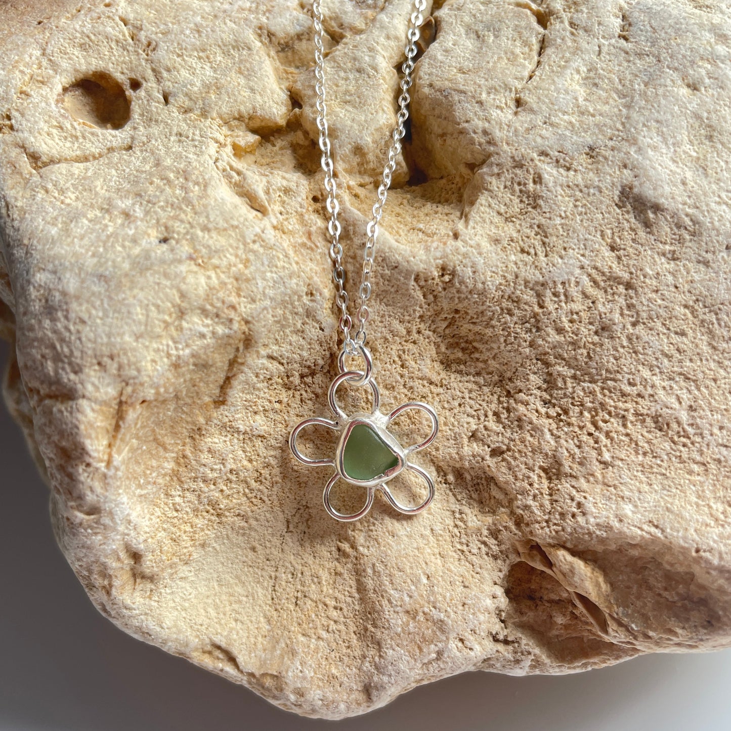 Flower Sea Glass Pendant Necklace