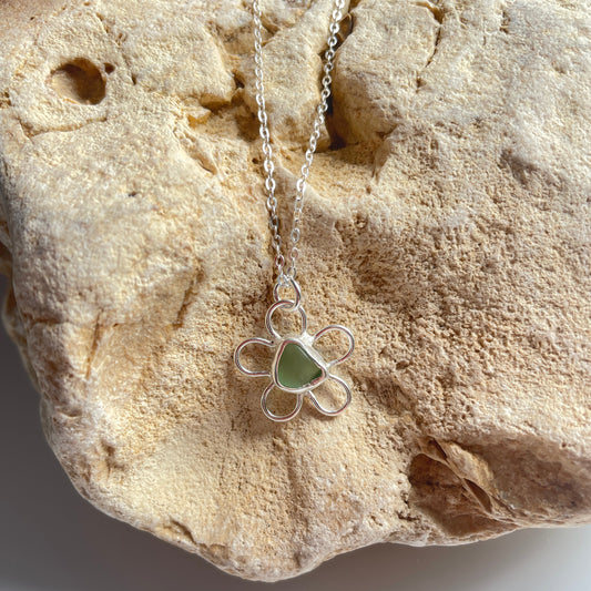Flower Sea Glass Pendant Necklace